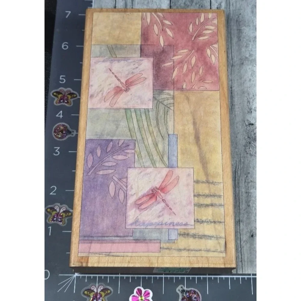 Stamps Happen Dragonfly Happiness 90383 6.5X3.5 Rubber Stamp Wood #G4